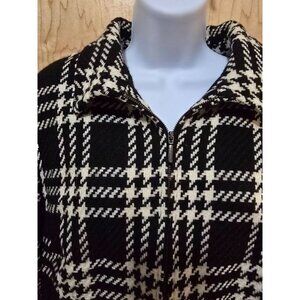 Maggie Barnes Black & White Plaid Zip-Up Jacket With Collar Vintage old money